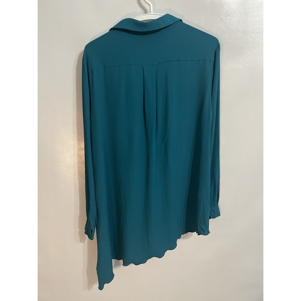 M Missoni IT 42 US 6 Womens Teal Silk Blend Asymmetrical Hem Button Top Tunic - Picture 5 of 7